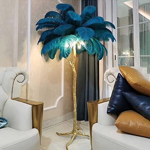 Lampada da terra a LED in resina dimmerabile con piume di struzzo naturali, elegante lampada da terra per soggiorno, camera da letto e ufficio, perfetta come luce da lettura e migliora l'umore.