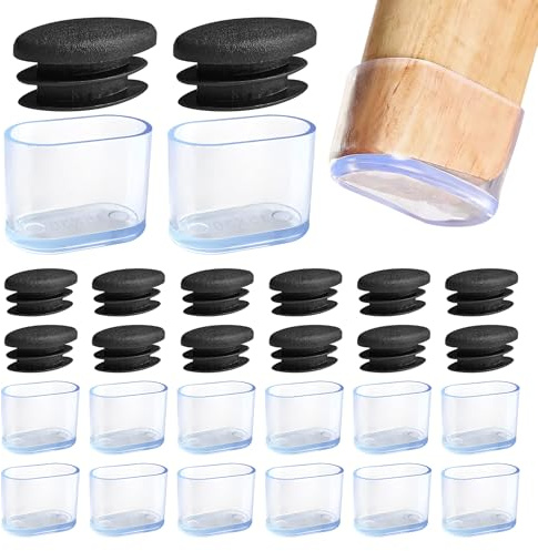Gommini per Sedie Ovali, 48 Pezzi 15mm x 30mm Cuscinetti Ovali Tappi per Sedie per Tappi Terminali in Silicone per Inserti del Tubo per Tubi, Metallo, Tubo Protezione, Mobili