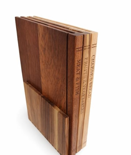 Set di 3 Taglieri a Forma di Libro per Cucina, 100% Legno di Acacia con Supporto, Taglieri Decorativi in Legno Idea Regalo per Nonna, Inaugurazione Casa, Compleanno – 33×25,5×2 cm