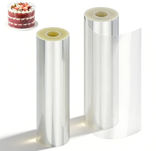 2 Stück Tortenrandfolie 20 cm Hoch, 10m Tortenring Plastik Tortenfolie Hoher Tortenrandfolie Transparent Acetat Folie Wiederverwendbar für Tortendekoration Desserts