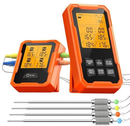 Thermomètres de cuisine professionnels avec 4 sondes et gammes de 30 à 300 ℃ BBQ pour un contrôle précis de la température en mode prédéfini