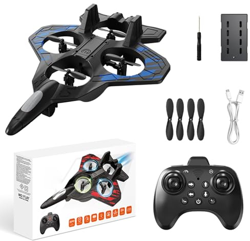Vroomoto 2.4G RC Plane Remote Control Airplane Radio Control Aircraft RC Fighter Jet Barometric Altitude Hold 3 Speed Modes 360 Roll with One Touch Takeoff Landing for Beginners Outdoor (Blue)