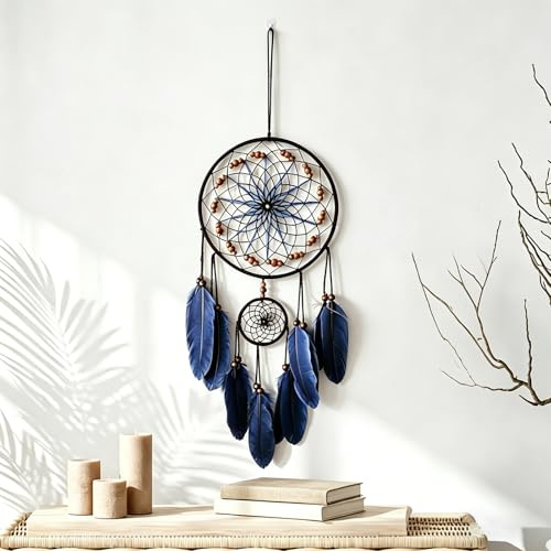 Wotcsil Traumfänger Kinder Groß Dreamcatcher Mädchen Jungs Traumfänger Klein Handgefertigt Indianer Kinderzimmer Deko Schlafzimmer Zubehör Geburtstagsgeschenk, Blau