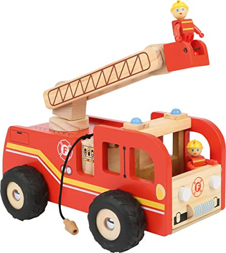 small foot Feuerwehrauto Leiterwagen aus Holz, mit Drehleiter und 2 Feuerwehrmann Figuren, ab 3 Jahren, 8509