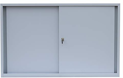 Schiebetürenschrank komplett montiert 750 x 1200 x 450 mm Schwebetürenschrank Büro Aktenschrank Sideboard aus Stahl grau 550120