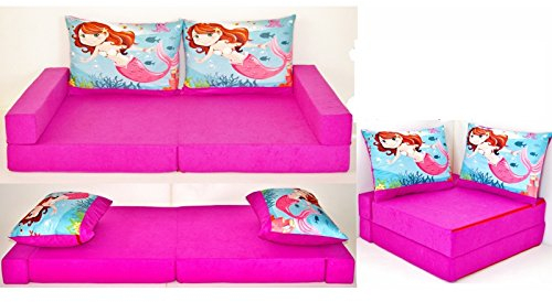 KK H4 rosa-Nixe Kindersofa Kindermatratze Sitzkissen Spielsofa Minicouch Set + 2 Kissen (KK H4 (rosa-Nixe))