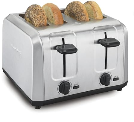 Hamilton Beach 4 Slice Toaster with Extra Wide Slots for Bagels, Shade Selector, Toast Boost, Slide-Out Crumb Tray, Auto-Shutoff and Cancel Button, Brushed Stainless Steel (24910)