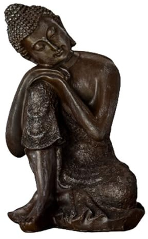 Estatua Buda Thai Pensor - Decoración Zen y Feng Shui - Objeto de la Suerte - Idea de Regalo Zen - Decoración de Oficina, Dormitorio, Sala de Estar, etc. - Altura: 18 cm - Color Bronce - Zen'Light