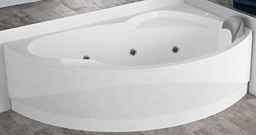 Novellini Vogue Hydro Plus Vasca Bagno 165x85/105 H55 cm 180 LT Curva Asimmetrica Destra Telaio Pannello Idro Laterale 7 Getti Disinfezione Airpool 12 Jets Display Erogatore Cuscino Bianco Lucido