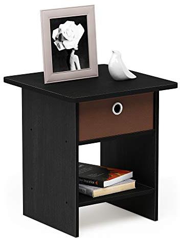 Furinno Dario End Table/ Night Stand Storage Shelf with Bin Drawer, Americano/Medium Brown