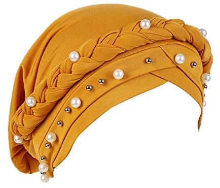 Fxhixiy kvinnor hijab pärlfläta turban hatt huvud scarf cancer kemo mössor bandana huvudbonad mössa, gUL, one size