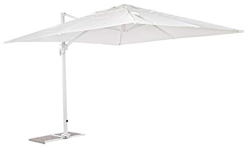 Stilè Ombrellone Decentrato da Giardino in Alluminio 3x4m Bianco con Base Telo Poliestere e Rotazione 360°