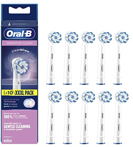 Oral-B Sensitive Clean Recambios Cepillo De Dientes Eléctrico, Protección Encías - Originales, color Blanco, Pack de 10