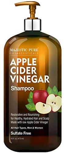 Majestic Pure Apple Cider Vinegar Shampoo - Restores Shine & Reduces Itchy Scalp, Dandruff & Frizz - Sulfate Free, for All Hair Types, Men and Women - 16 fl oz