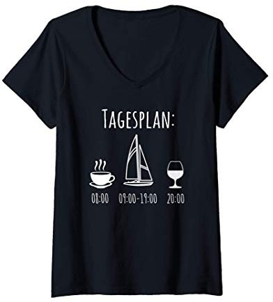 Damen Segelboot Tagesplan Geschenk Segler Männer lustig Segeln T-Shirt mit V-Ausschnitt