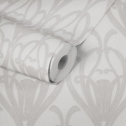 Livingwalls Barocktapet Mata Hari tapet i ungdomsstil fibertapet grå vit metallisk med glittereffekt finstrukturerad 380914