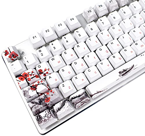 MOLGRIA Plum Blossom Keycaps Mechanical Gaming Keyboards, Custom PBT OEM Profile Key caps Japanese Style with Keycap Puller for Cherry MX 104/87/71/61 60 Percent Keyboard