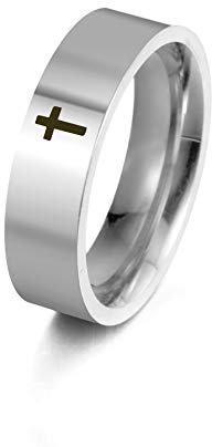 Dreamtimes Edelstahl Kreuz Ring - Christian Jesus Christus Lord Kreuz Ring Gebetsschmuck für Herren Damen in Silber (17MM)