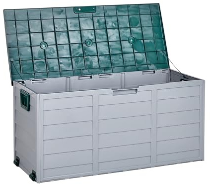 Beliani Wetterfeste Kunststoff-Auflagenbox Locarno in Grau und Grün, 112x50 cm – Perfekte Aufbewahrungslösung für Garten, Balkon und Terrasse Locarno