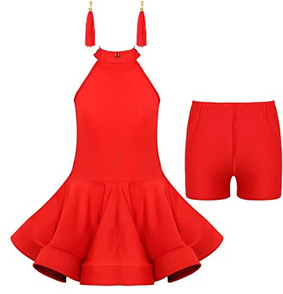 Choomomo Vestito da Danza Classica Bambina Abito da Ballo Latino Jazz Tinta Unita Vestiti da Ballerina Senza Maniche Ragazze Abiti da Balletto Ballet Rosso 5-6 Anni