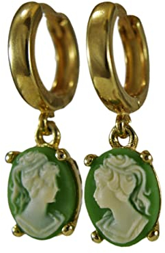 925 Silber Ohrhänger - Hängend - 14k Vergoldet - Lady Cameo - Vintage - Kamee - Antik - Jugendstil - Geschenk für Frauen - Geburtstagsgeschenk - Schmuck-Geschenk (Ohrringe)