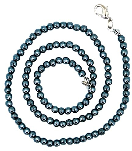 avasee Taddart Minerals – Silber Graue Halskette aus dem natürlichen Edelstein Hämatit mit 4 mm Kugeln und 45cm Länge – handgefertigt