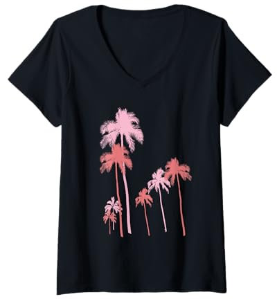 Womens Pink Palm Trees Palm Beach Palm Springs Palm Desert V-Neck T-Shirt