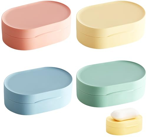 4 Stück Seifenschale mit Deckel, Runde Seifendose Reise Wasserdicht, Festes Shampoo Aufbewahrung, Tragbare Kunststoff Seifenbox Multifunktionale Soap Box für Badezimmer, Reisen, Camping
