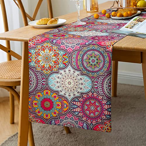 Tischläufer Boho Style Vintage Leinen Tischläufer Bunt Marokkanische Mandala Tischdecke 33 X 183cm(C)