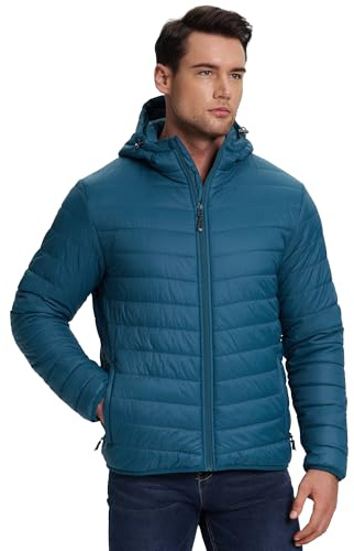 33,000ft Chaqueta acolchada ligera para hombre de exterior resistente al agua, chaqueta de transición, chaqueta de invierno cálida para hombres, abrigos de invierno con capucha, chaqueta acolchada