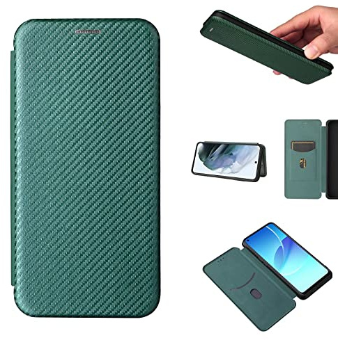 Jeelar ESONG Karbonfaser-Leder Hülle Kompatibel mit Google Pixel 7 Pro,PU Ledertasche TPU Etui mit Ständer/Kartenfächer/Magnetverschluss Brieftasche Klappetui Schutzhülle - Grün