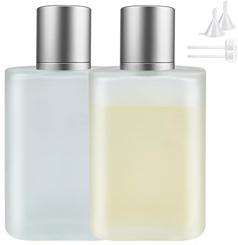 BOOHO 2Pcs 50ml Empty Glass Perfume Atomiser, Frosted Glass Atomiser Spray Bottles, Refillable Spray Perfume Bottles Fine Mist Cosmetic Container for Travel or Daily Use