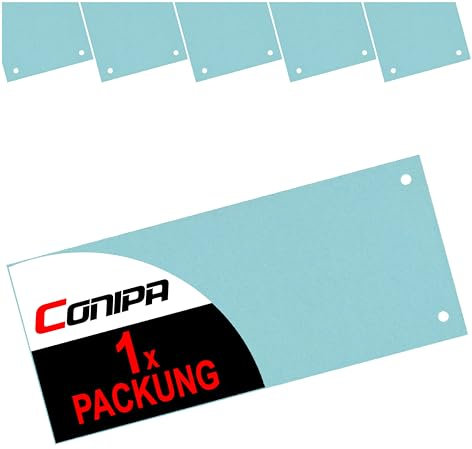Conipa® - 100 Stück Trennstreifen für Ordner DIN A4 Blau (MADE IN GERMANY) gelocht - Trennblätter aus RECYCELTEN KARTON (240x105mm) - Trennlaschen & Trenner zur Unterteilung schmal - Abtrennen Pappe