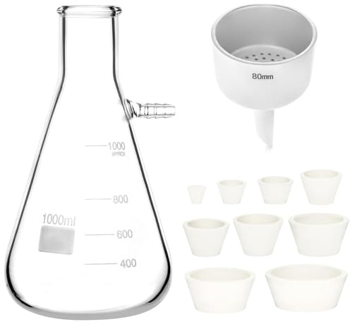 QWORK Buchner - Juego de embudo de 1000 ml, frasco de vacío de 1 litro, embudo de 80 mm, vidrio de borosilicato para filtrado de pared pesada
