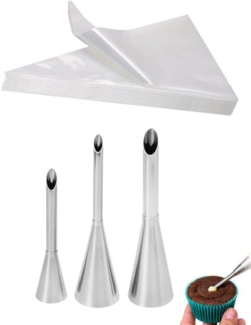 Cupcake & Doughnut Filler Tool with 3 Bismarck Piping Tips and 20 Disposable Piping Bags 12 inch