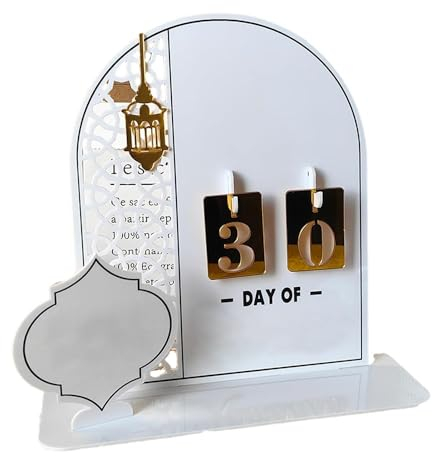 Ramadan Kalender, 2024 Eid Mubarak Kalender Dekoration, Eid Mubarak Adventskalender, DIY Ramadan Dekorationen Countdown-Kalender für Zuhause (Weiß)