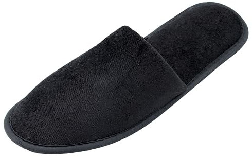 ZOLLNER 10 Paar Einwegslipper aus Velours - Gästehausschuh in schwarz - Frottierslipper für Reise, Sauna und Zuhause - rutschhemmende Sohle - geschlossene Spitze - Einheitsgröße - Hotelqualität