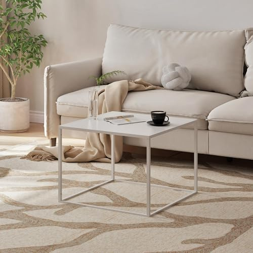 [en.casa] Couchtisch Solund Beistelltisch Metall Weiß matt Wohnzimmertisch mit Stauraum 60 x 60 x 45 cm Sofatisch quadratisch Kaffeetisch