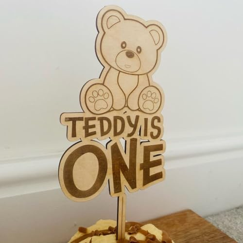 Personalised Teddy Bear 1st Birthday Cake Topper, Wooden Party Decoration | Create a beautiful centrepiece for an unforgettable first birthday celebration.