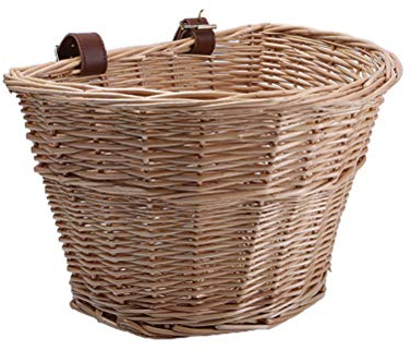 Lybunair Cesta De Mimbre En Forma De D para Bicicleta De Carga Delantera, Cesta Vintage De Verduras con Correas De Cuero para Bicicletas De Montaña Y Carretera Ebike