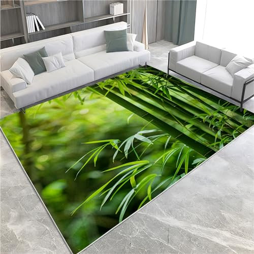 Teppich Wohnzimmer 80x150 cm Grüner Bambus Teppich Schlafzimmer Flauschig Waschbarer Kurzflor Teppiche rutschfest Teppich, für Esszimmer Büro Flur und Küche