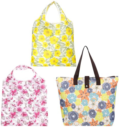 BSITSSS 3-Pack Foldable Reusable Shopping Tote Bags - Washable Grocery Bags for Daily Shopping & Travel