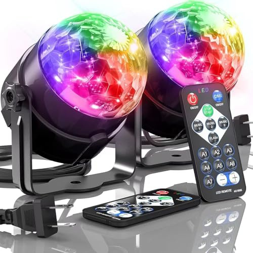 Yiixuyo - 2-Piece Set of Party Lights, Voice Controlled Flash with Remote Control, Disco Ball Lights, Family Room Parties, Wedding Bars, KTV Karaoke/New Year's Eve Halloween Christmas Decorations.