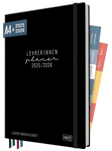 Häfft® Lehrer-Planer 2025/2026 A4 + Black Edition Hardcover Lehrerkalender mit Wochenkalendarium, 226 Seiten, Stickern und mehr - nachhaltig & klimafreundlich