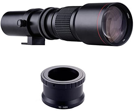 kosingna 500mm F/8.0-32 Multi Coated Super Telephoto Lens Manual Zoom + T-Mount to NEX E-Mount Adapter ng Kit Replacement for A9 A7 A7R A7S A5000 A6000 A6500 NEX-7 NEX-5 NEX-6 Cameras