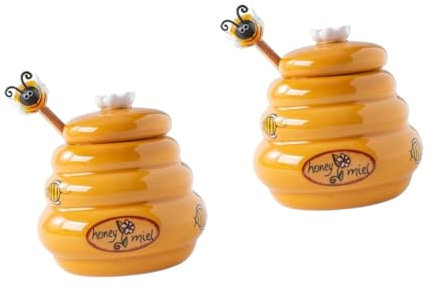 IMIKEYA 3 Juegos tarro de almacenamiento de miel paso Tarro de galletas Almacenamiento miel cerámica Bote cerámica dispensador de retro recipiente de con cazo Reutilizable