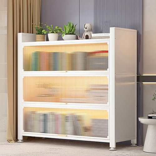 Libreria con Anta a Ribalta, Moderna Vetrina, Libreria Scaffale, Struttura in Metallo Resistente, Mobiletto Espositivo Indipendente per Soggiorno, Camera da Letto, Cucina, Dispensa(80x42x112cm/31x17x4