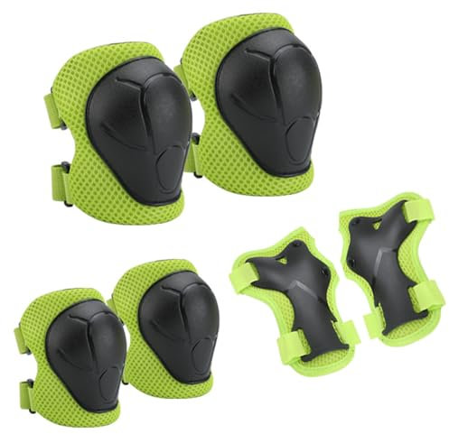 Knieschoner Schoner Set Kinder, Inliner Schützer 6 in 1 Schutzausrüstung für 3-7 Jahre Kinder, Ellenbogenschoner Handgelenkschützern für Skaten Skateboard Roller (Grün)