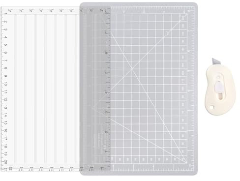 BAOFALI 3Pcs/Set Quick Trimmer for Foil and Paper with Blade Craft Foil Paper Cutters; Easy Sentiment Strips Trimming Tools with Inches and Metric Measurement Helpful Grid Lines 8.4x5.5inch （Gray）