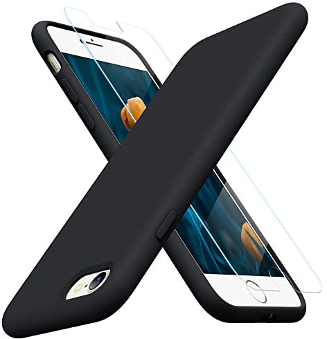 Miracase for iPhone SE Case 2022/2020,iPhone 8/7 Case,with Screen Protector | Full-body Protective,Drop Proof,Ultra Slim and Anti-Slip, Silicone Shockproof phone case for iPhone SE, 4.7-inch, Black